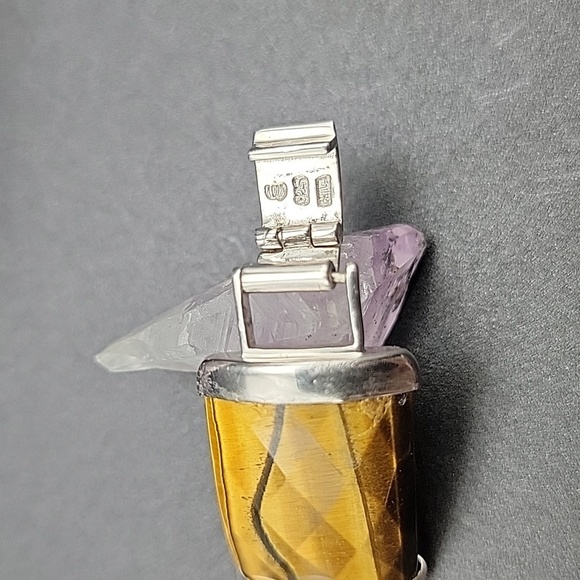 925 Sterling Silver Faceted Tigers Eye 5 Panel Mens Gemstone Bracelet Size 7 - Picture 12 of 14